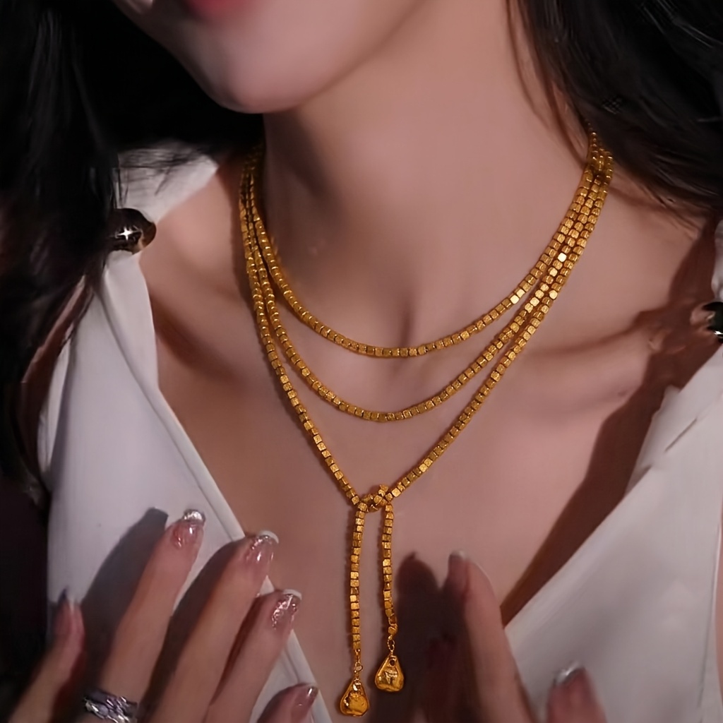 Women's Minimalist Multi-Layer Square Bead Chain Necklace